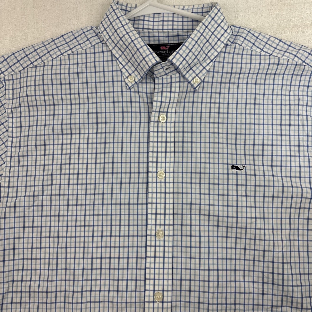 Vineyard‎ Vines Mens Classic Fit 100% Cotton Blue & White Plaid Size L Shirt EUC
